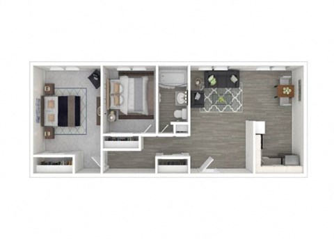 Floor plan for 2 beds, 1 bath, 851 sqft